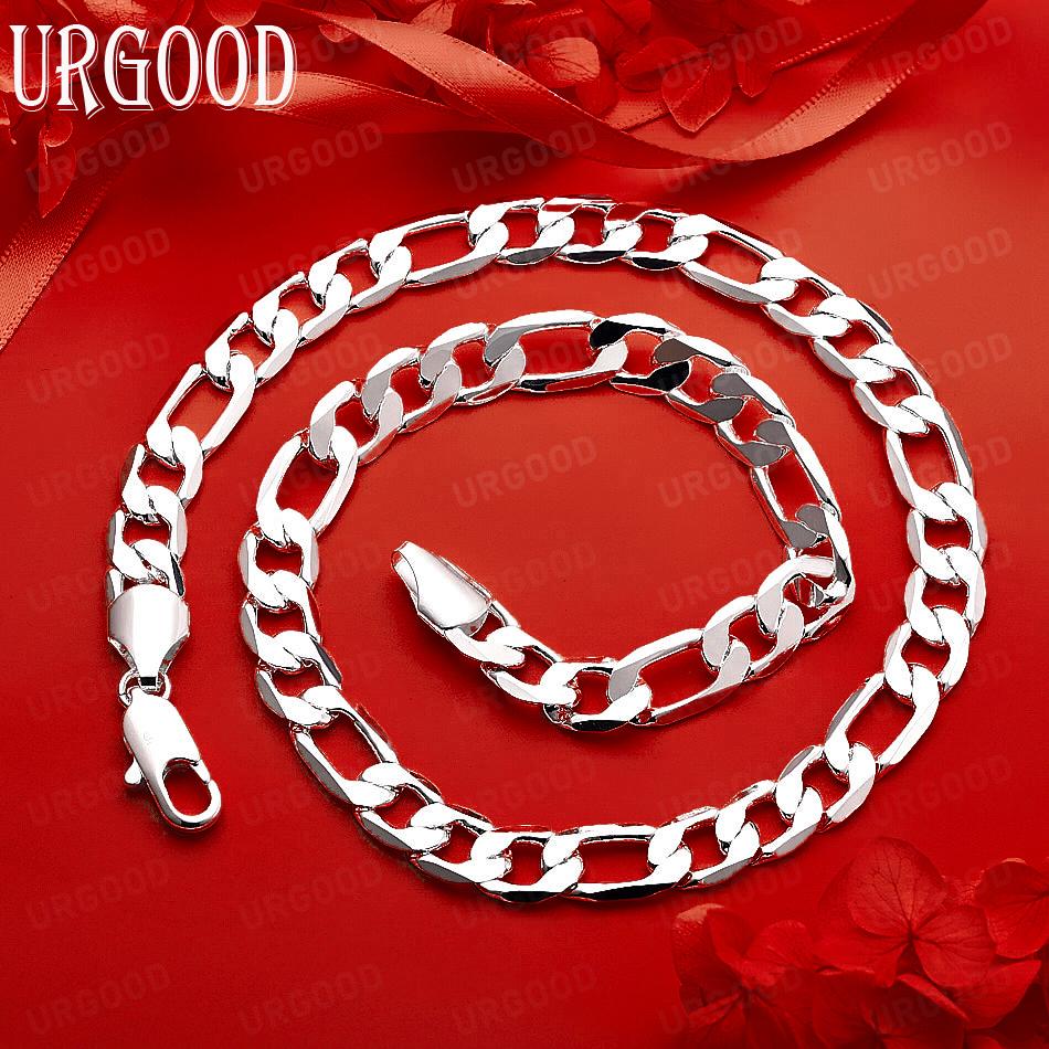 925 Sterling Silver 10mm Simple Flat Interlocking Ring Necklace - Banquet Gift Jewelry 40cm