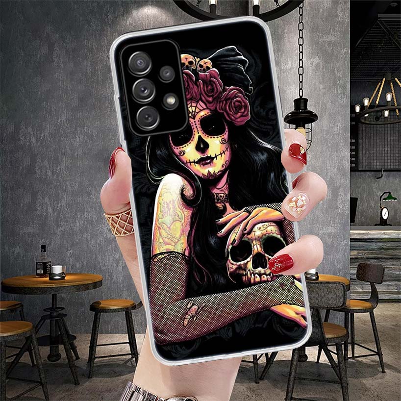 

Catrina Beautiful Rose Girl Skull Soft Phone Case For Samsung Galaxy A12 A22 A32 A52 A72 A02S A51 A50S A71 A70 A31 A20S Note 20 Samsung A71 4G