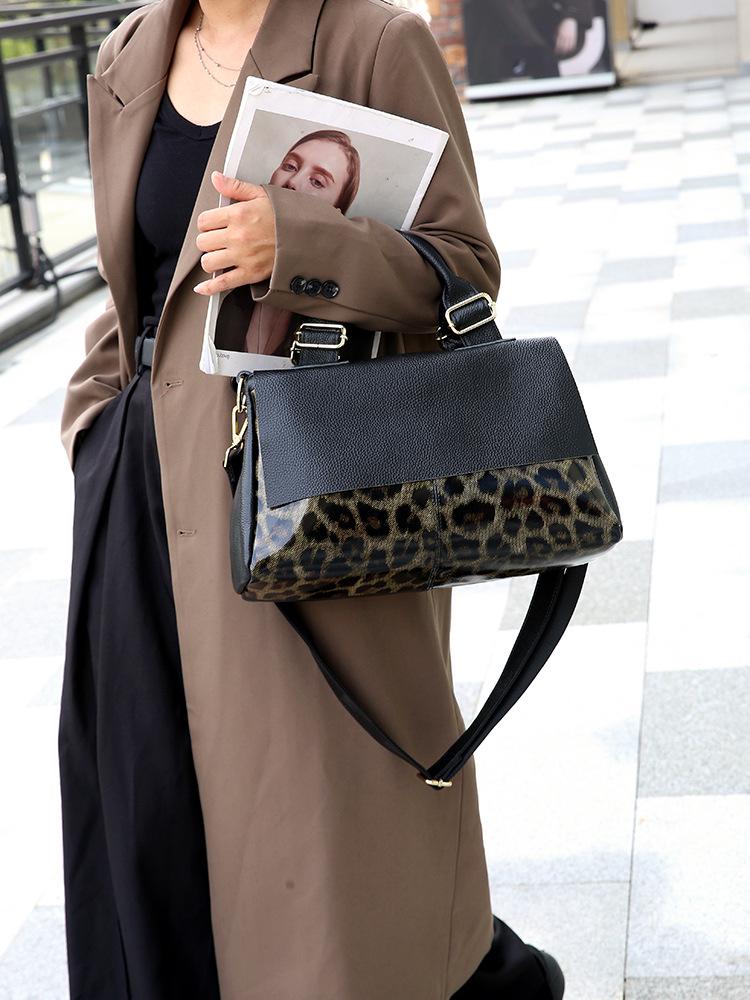 Leopard Print Women's Genuine Leather Commuter Tote & Crossbody Bag - Large Capacity Cowhide Shoulder Bag