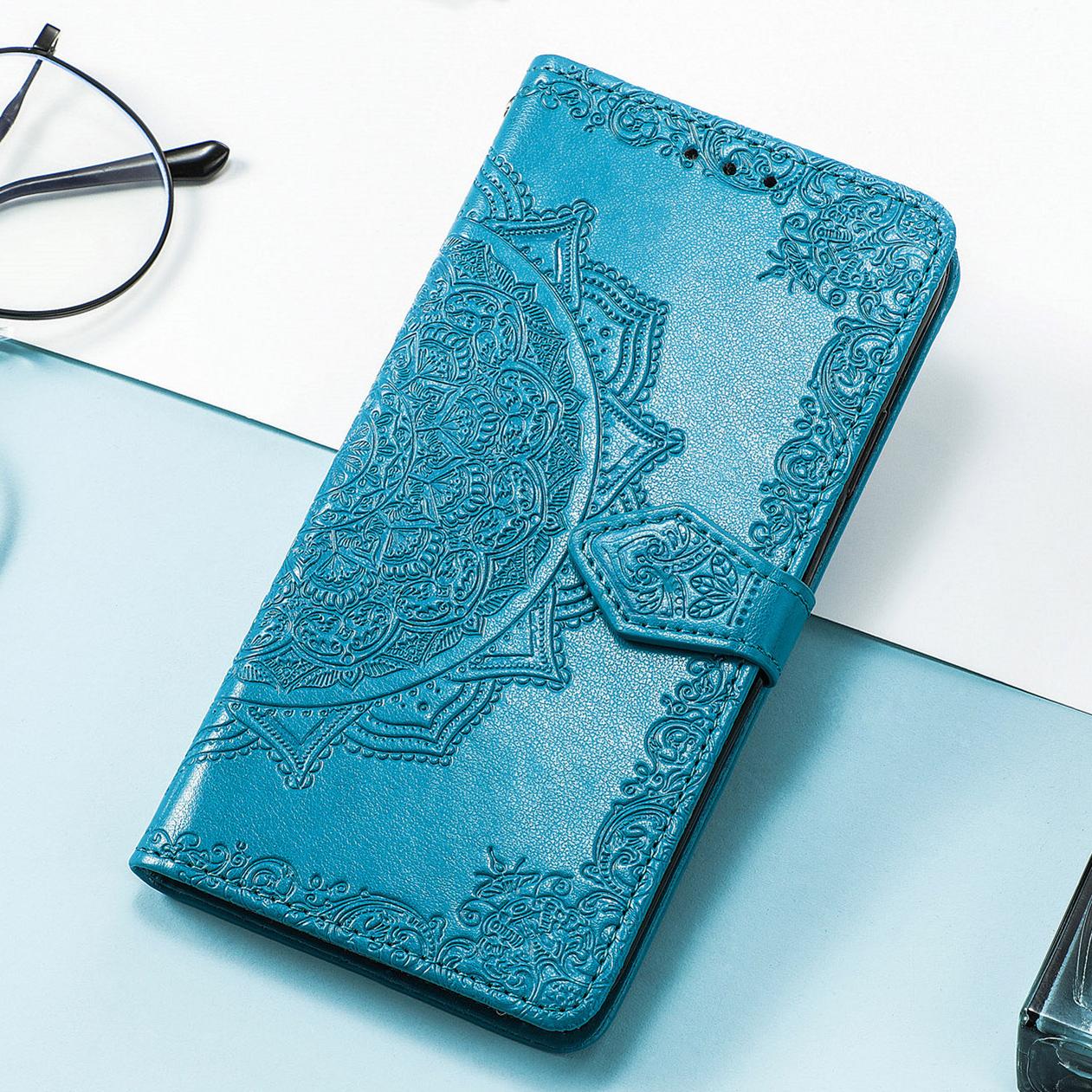 Mandala Embossed Leather Wallet Flip Case for OnePlus 15 15T 15R Nord 5 CE5 5G Card Slots, Kickstand, Cover OnePlus 15R синий