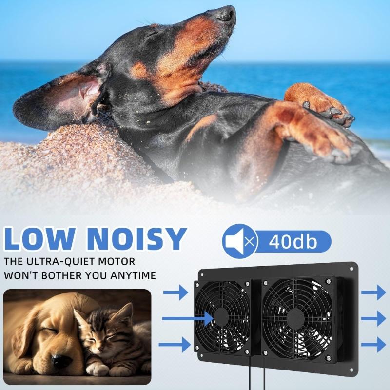 12V Twin Fan Ventilator 3000RPM DC5.5x2.1mm Input with 1 to 2 Split Cable Perfect for Dog Houses, Chicken Shelters Fan