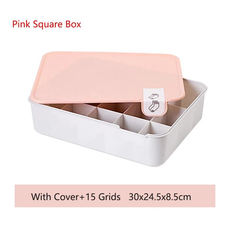 1/10/15 Grid Plastic Underwear Storage Box with Mark Closet Organizer Drawer for Underwear Socks Box Bra Organizer with Cover