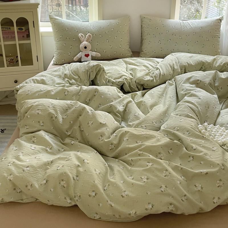 G5Z25 Jacquard Four-Piece Nude-Sleep Bedding Set with Cloud-Feel Double-Layer Gauze for Girls, Includes Duvet Cover and Fitted Sheet