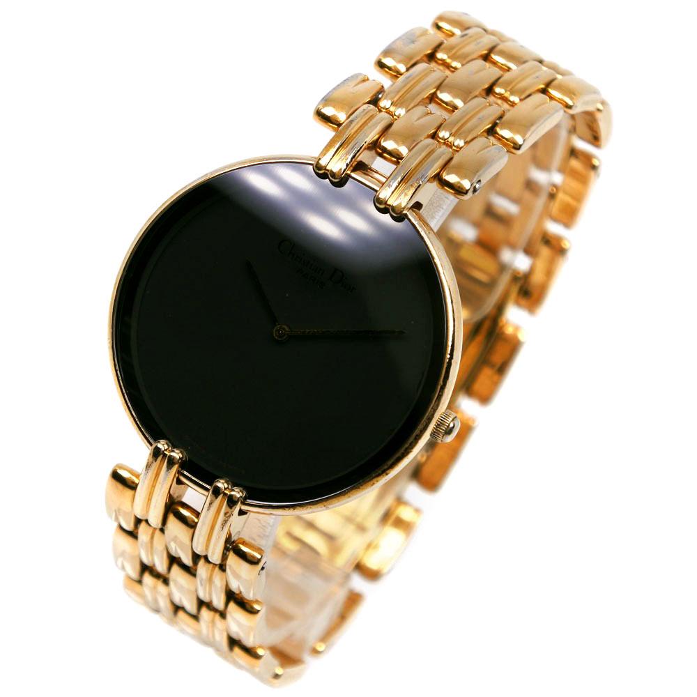 Dior Bagira Uhren 47 154-2 schwarzes Zifferblatt Vergoldet Quarz Analoge Anzeige Herren Gebraucht