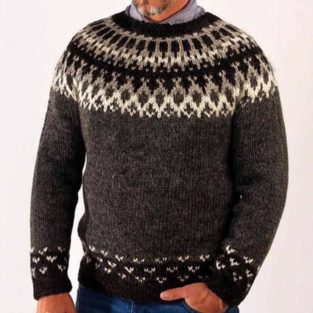 Women's Round Neck Long Sleeve Fair Isle Knit Sweater Regular Fit Casual Pullover Top