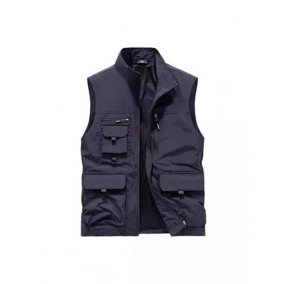 Four Seasons Men's Vest Thin Sleeveless Stand-Up Collar Multi-Pocket Quick-Drying Vest Large Size Vest
