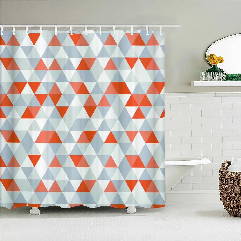 Simple Geometric Pattern Fabric Shower Curtain Bathroom Curtains  Stripes Mosaic Bath Screen Waterproof Polyester with 12 Hooks