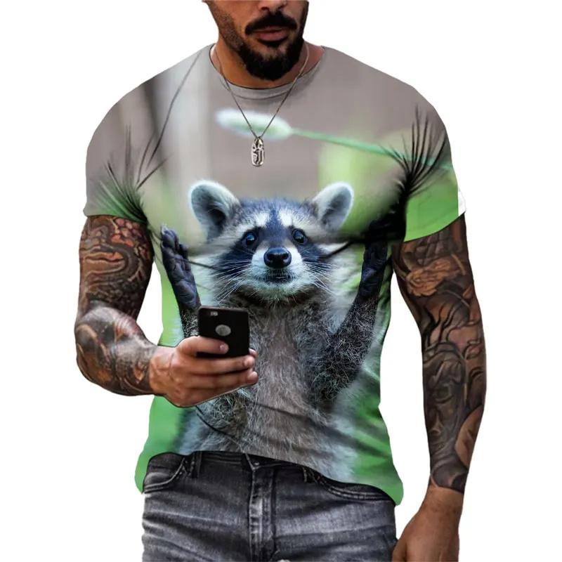 3D Printed Funny Raccoon T Shirt For Men Cute Animal Pattern T-Shirts Summer Fashion Casual Round Neck Tees Loose Short Sleeves