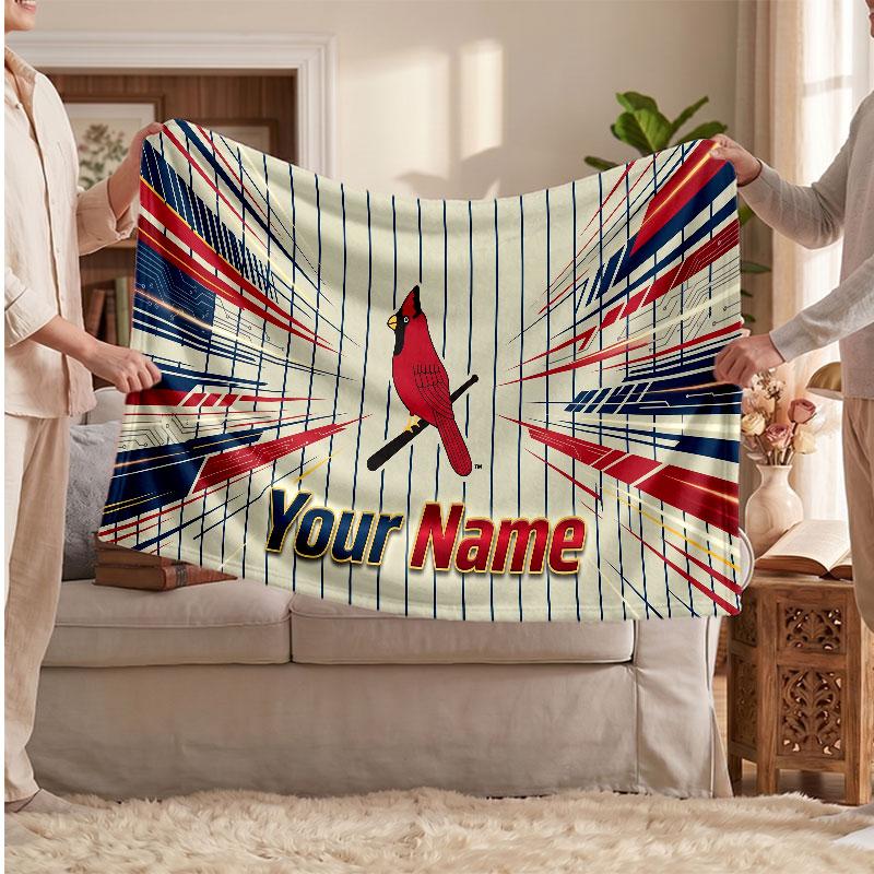 St. Louis Cardinals Flannel Blanket, Custom Name Text Personalized Soft Throw Blanket Home Decor Gift