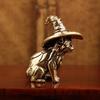1/2Pcs Retro Cat Witch Ornament Solid Brass Sculpture with Wizard Hat Whispering Story Sculpture Desktop Art Decor
