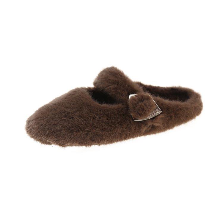 

Internet celebrity velvet warm Doudou Korean version thick-soled fluffy shoes women s 2025 autumn new fashion wear one-word drag 40 коричневый