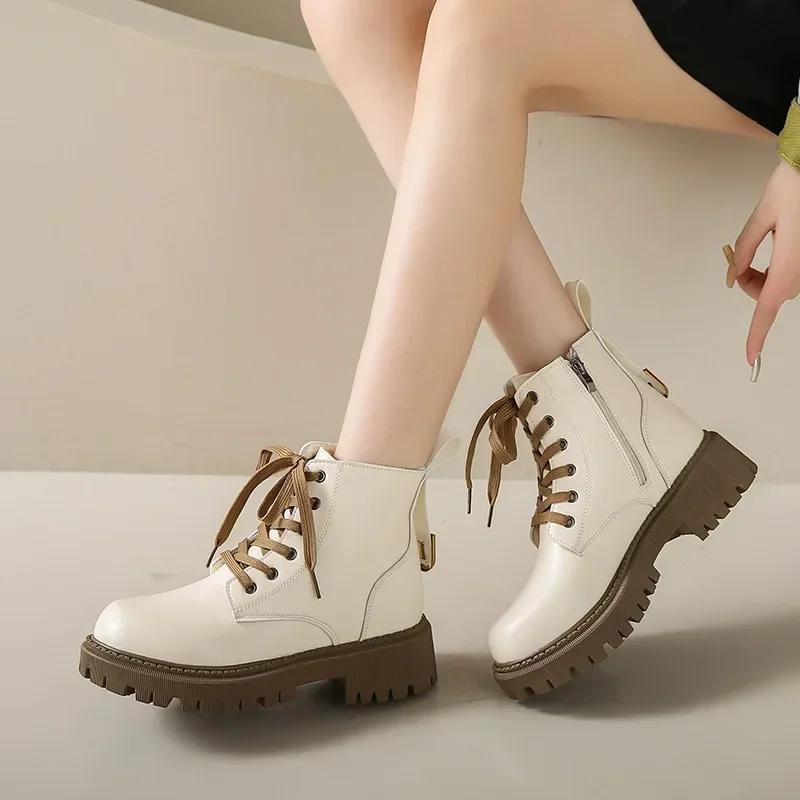 Fashion Women Boots Luxury British Style Women Ankle Boots Comfort Non-Slip Thick Sole Shoes High Quality Women Motorcycle Boots