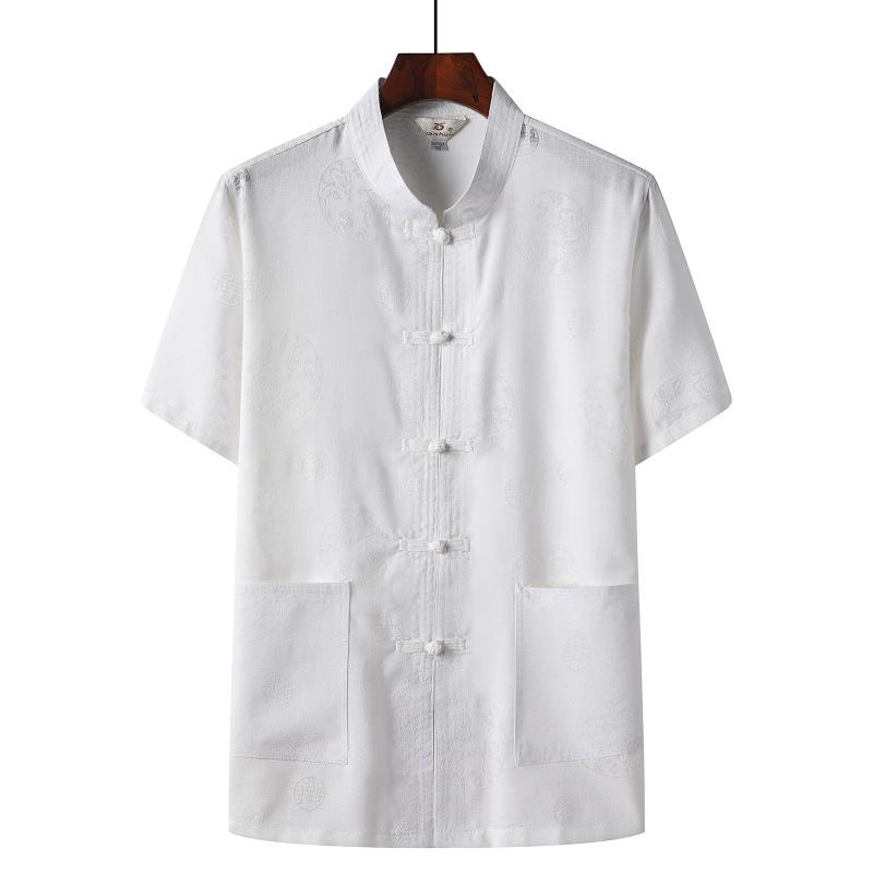 Men's Chinese-Style Summer Tang Suit: Short-Sleeve Linen Hanfu Robe for Middle-Aged and Elderly