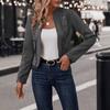 Damen Blazer mit Stehkragen Langarm Slim Fit Vintage Kunstwildleder Jacke Einfarbig Cropped Mantel