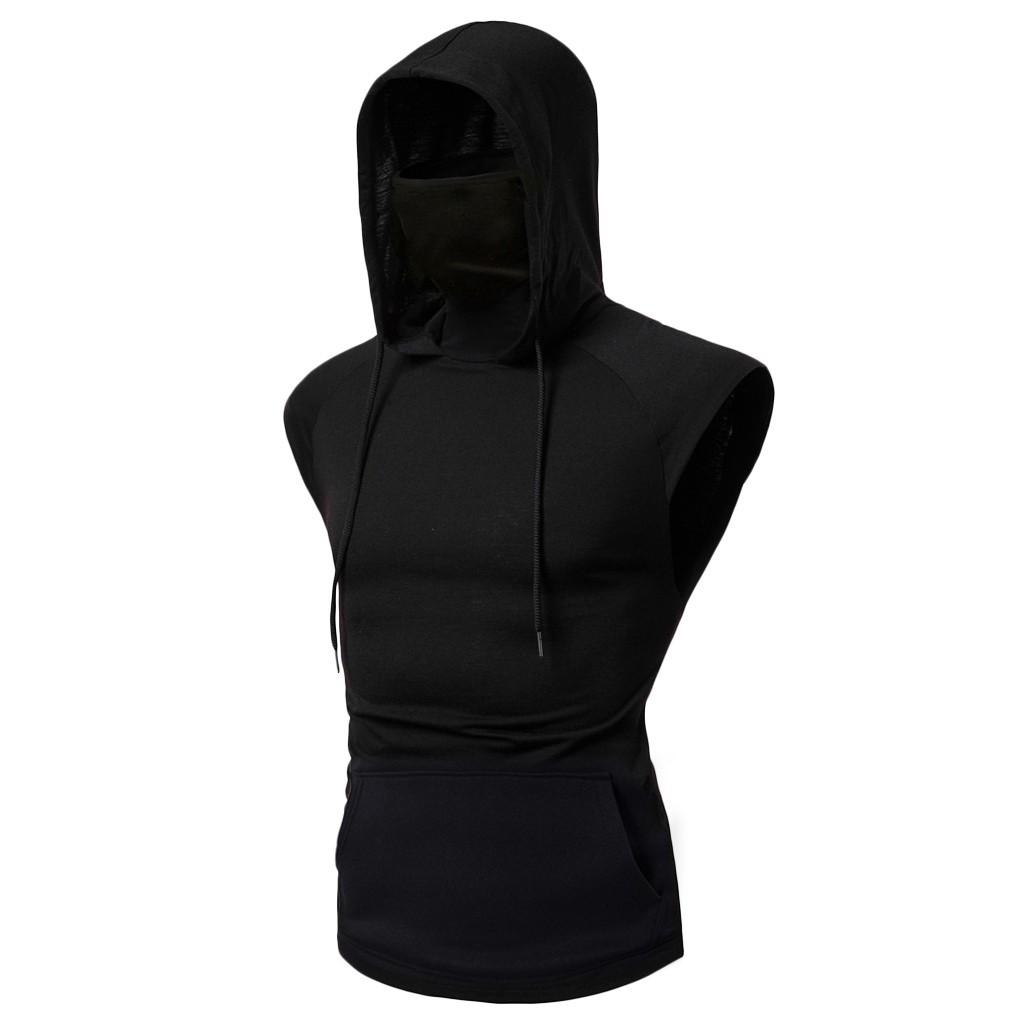 Pánská sportovní vesta Mask Button S Hooded Splice Velká pánská vesta s otevřenou vidlicí