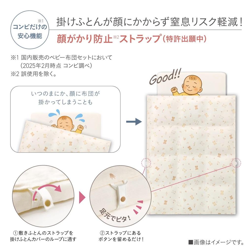 Combi Sukusuya Baby Down Comforter 7-Piece Set, Mini Size [Sleep Bear] with Face-Catching Strap