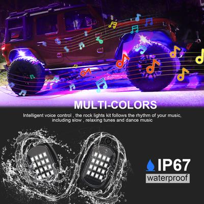 LED Rock Lights 8pcs Multicolor LED Lights Waterproof with APP BT 24 Key Controller Music Function
