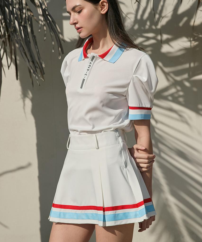 KANDINI Ivory (Color Block) Asymmetrical Pleated Skirt - 26.Ver
