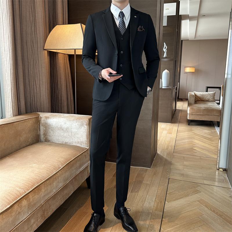 ( Jacket + Vest + Pants ) High-end Brand Boutique Fashion Solid Color Mens Casual Business Suit 3Piece Set Groom Wedding Dress