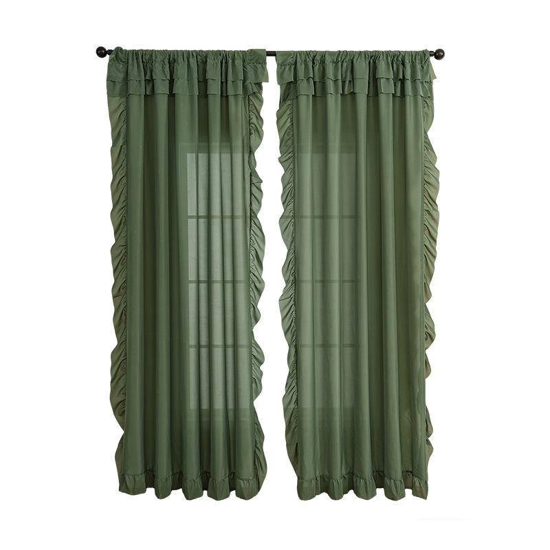 Cortina de Color Sólido Estilo Sencillo con Viento Borde de Hoja con Volantes Cortina Terminada Pantalla Fina Translúcida para Ventana