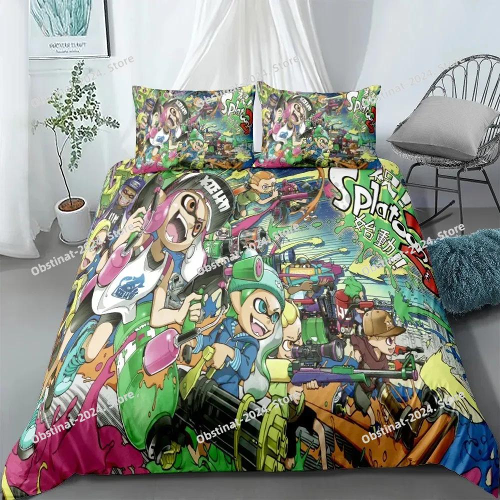 Set Biancheria da Letto Splatoon Cartone Animato Tessili per la Casa Per Bambini Set da Letto Copripiumino Set Camera da Letto Regina Copripiumino Dinosauro