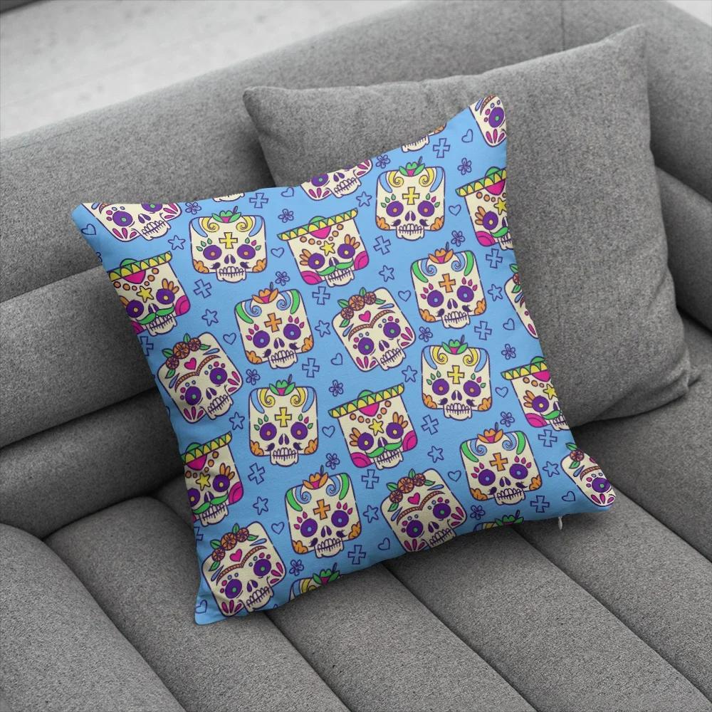 Fun Halloween Skull Pillow Cover Home Party Decorative Cartoon Kawaii Cushion Cover For Sofa Bedside Short Plush Hand Pillowcase