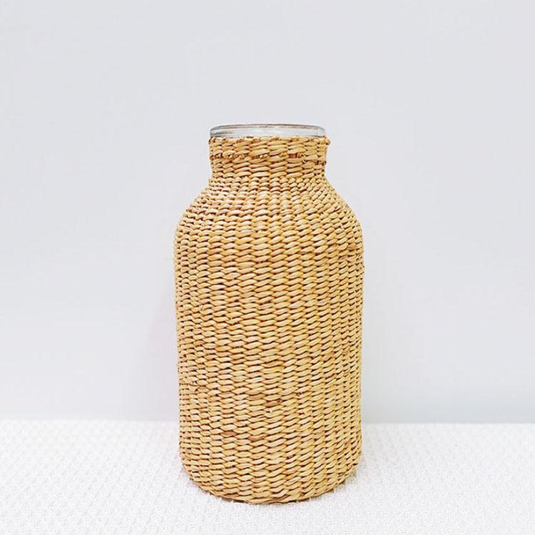 European-style Transparent Vase Home Decoration Straw Glass Vase With Rattan