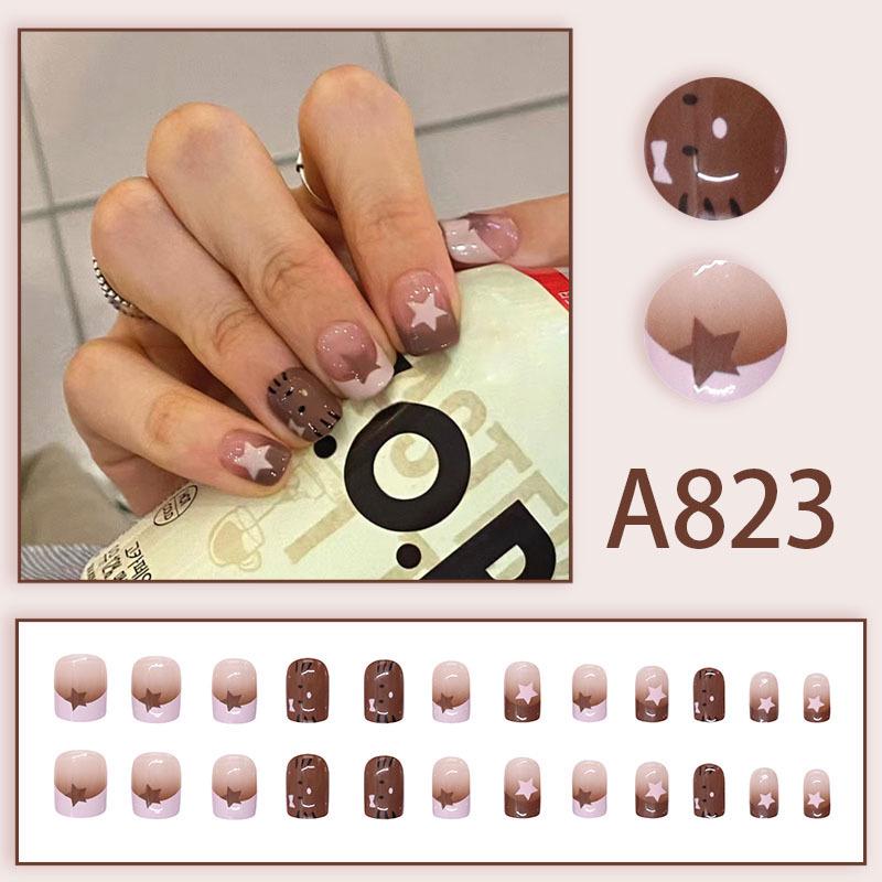 Playful Cat French Star Girly Nail Stickers: Mix & Match Short Set