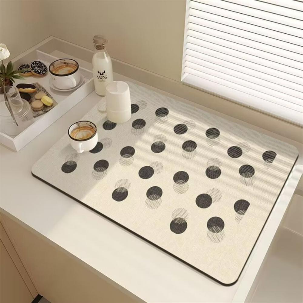 Stylish Line texture dot Diatom Mud Dish Drying Mat Super Absorbent NonSlip Kitchen Drain Pad For Tableware Coffee Machine Decor