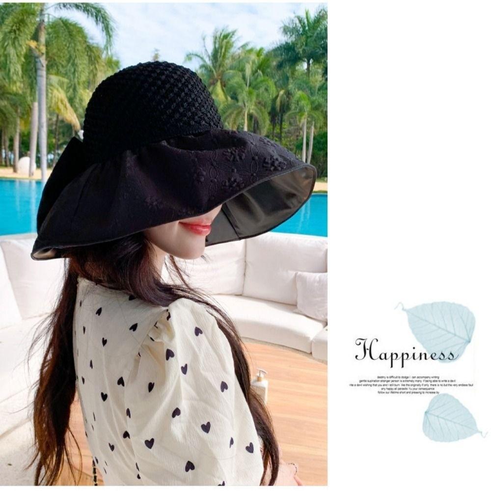 New Foldable Summer Beach Vacation Hat Colorful Lace Straw Sun Hat Women Crochet Straw Bucket Hat