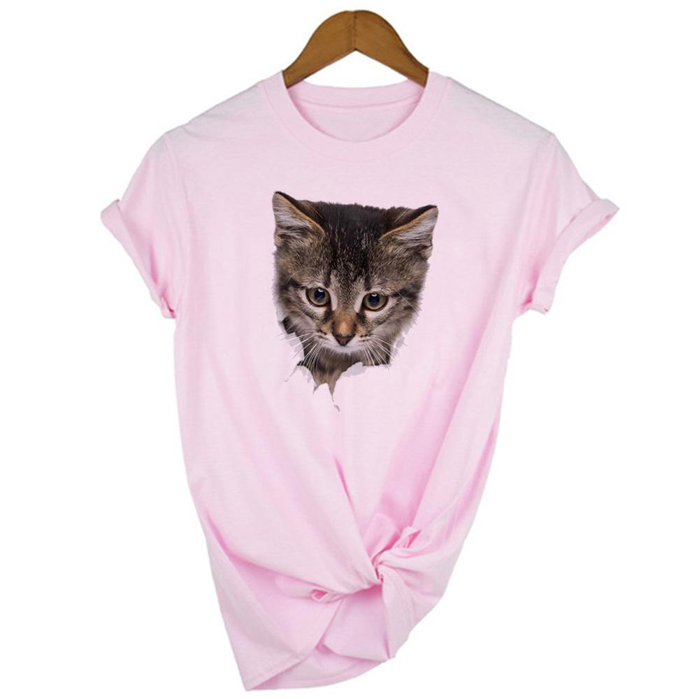 Fashion Cute 3D Cat Print Casual Harajuku T Shirt Summer Casual O Neck Clothes Top Female