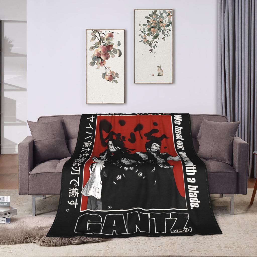 GANTZ ANIME BLACKWHITE and RED Blanket Quality Warm Soft Throw Blanket Winter Students Outdoor Aesthetic Bedspread