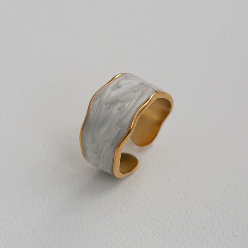 Stainless Steel French White Enamel Rings for Women Drip Glaze Romantic Elegent Girl Ring Daily Wear Sweet Y2K Jewelry No Fading