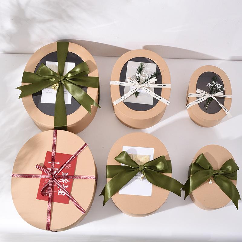 Teacher's Day Kraft Paper Gift Box: Transparent Oval Cookie & Candy Baking Packaging Box