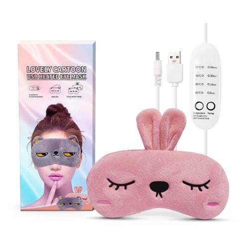 Cute USB-Powered Steam Eye Mask, Electric Heating Eye Massager for Relieving Sleep, Temperature Control, Timer Setting, Light Blocking, Lightweight, T