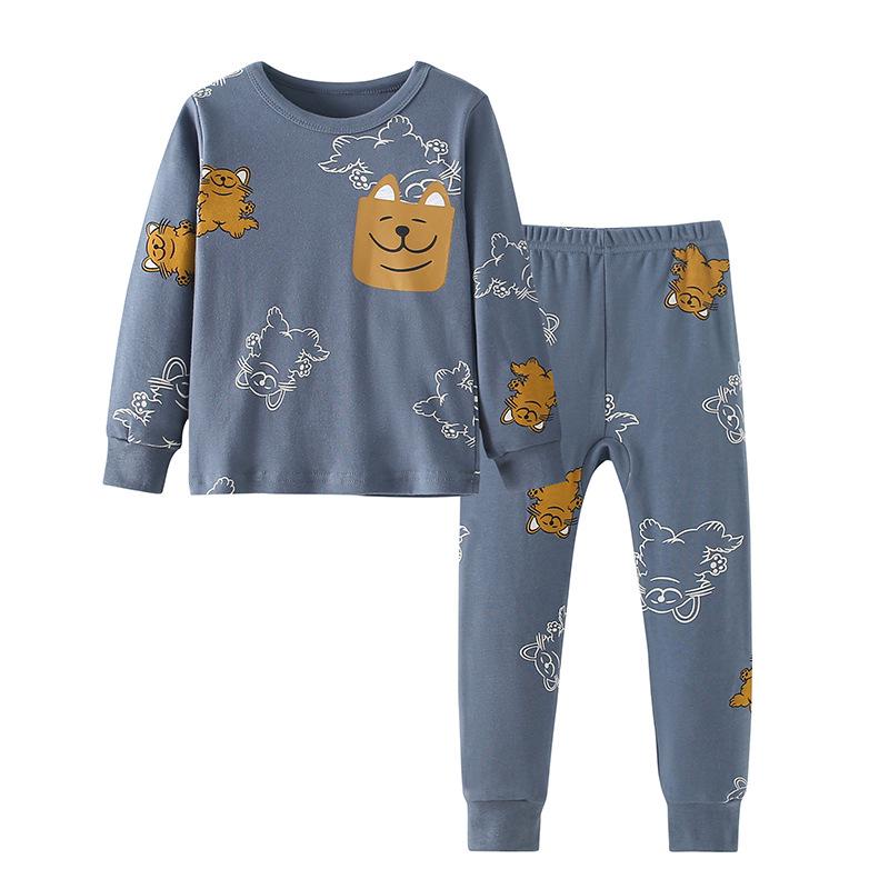 Kids' Cotton Pajama Set: Boys' Warm Underwear or Girls' Autumn Sweater and Pants, Small to Medium Sizes.