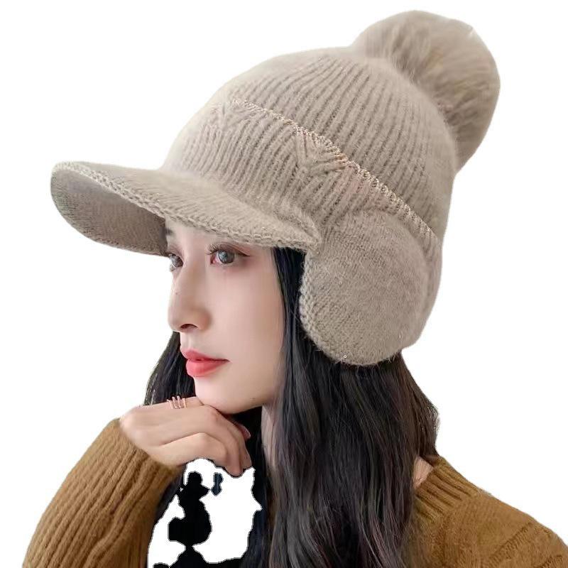 Women's Winter Knitted Hooded Scarf with Velvet Lining and Ear Protection - Warm Windproof Cycling Wool Hat