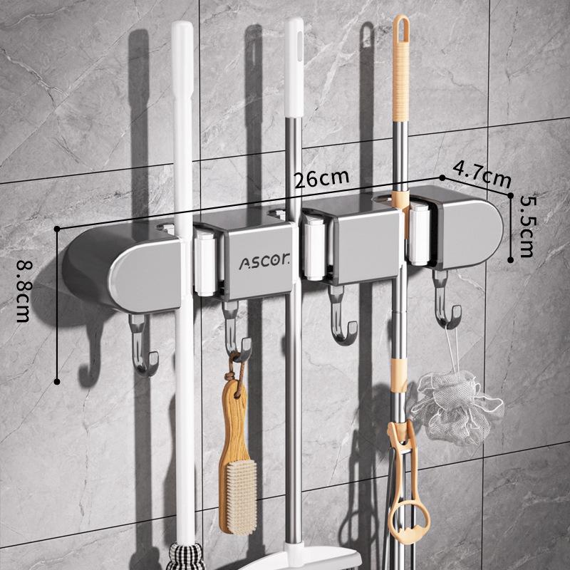Adhesive No-Drill Broom & Mop Wall Mount Clip Hanger