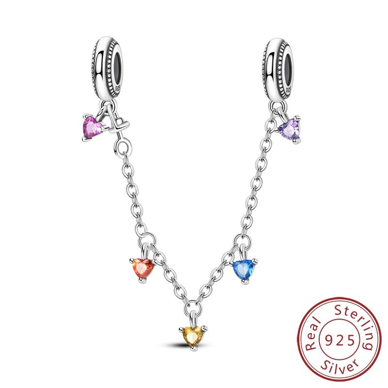 

Charms Original Copper Colored Heart Zircon Safety Chain Beads Fit Bracelet Women Jewelry Diy Fine Gift Accessory
