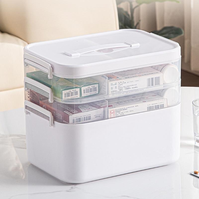 Multilayer Medicines Organizers Box With Clear Lid Large Capacity Portable Storage For Household Emergency Use