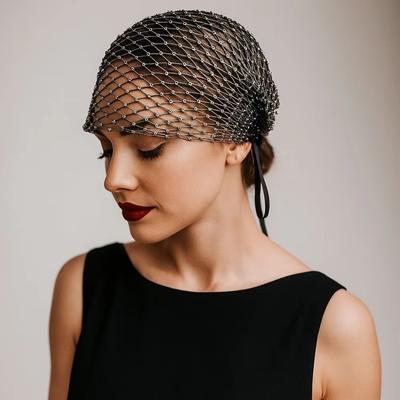 Elegant Elastic Rhinestone Face Veil Stretchable Adjustable Hollow Out Beanies Sparkling Bridal Headwear Women