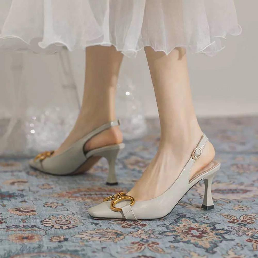 Sandals for Women 2025 Summer New High Heels Womens with A Straight Toe and A Back Empty Sole High Heels Sandal Sandalias Mujer