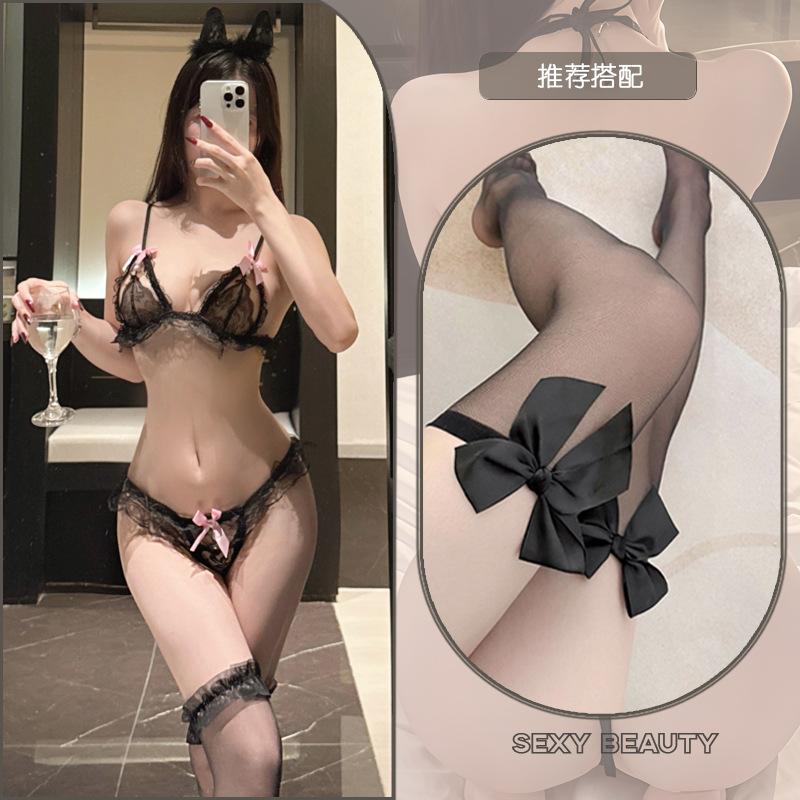 Sexy lingerie bikini three-point women's pearl thong bra passion free suit fun lingerie