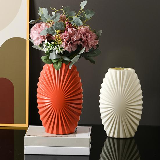 Plastic Ribbed Flower Vase Minimalist Modern Flower Holder Container Home Office Table Centerpiece Decorative Floral Plants Vase