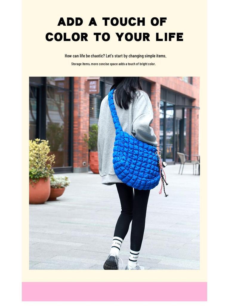 Verbesserte minimalistische plissierte Knödel-Schultertasche - Damenhandtasche mit großem Fassungsvermögen aus Daunenbaumwolle