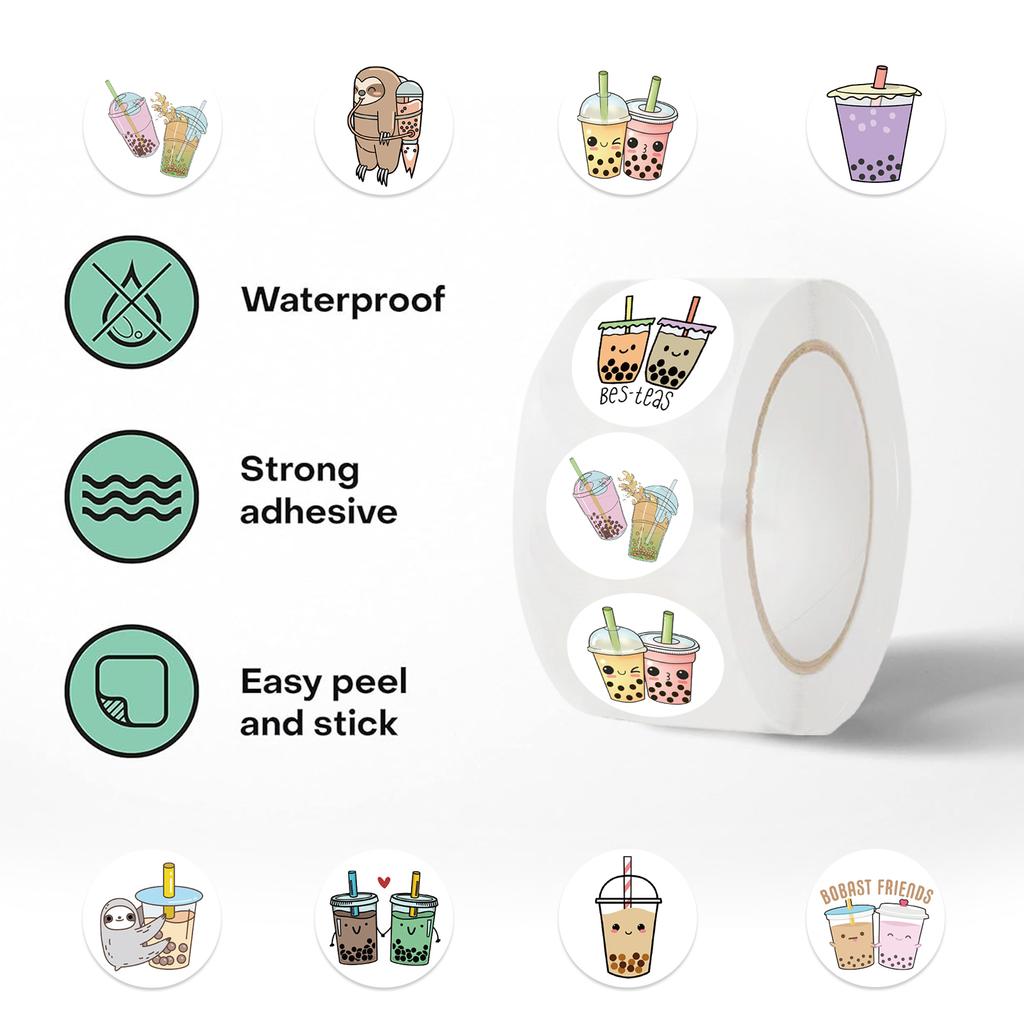 500Pcs Cartoon Pearl Milk Tea Stickers For School Students Children Reward Encouragement Sticker Scrapbooking Decoration