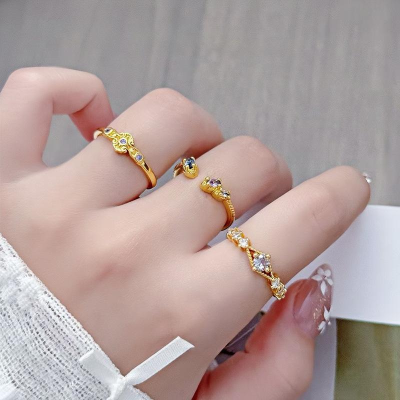 Medieval French Retro Full Diamond Open Ring Fashion High Sense Temperament Niche Design Exquisite Diamond Accessories Women