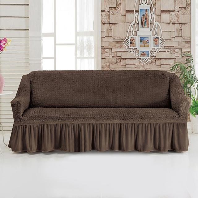 Universal Sofa Furniture Slipcover With Skirt Fitted Couch Cover For 1 /2 /3 /4 Seaters ,Washable Top Elastic Durable Seersucker Material