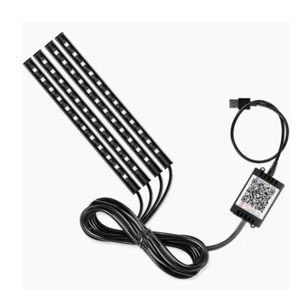 Auto RGB Sfeerverlichting LED Auto Voetstrips USB Auto Interieurverlichting Strip Decoratiebalk Afstandsbediening Sfeerlamp AAP version-1pc black