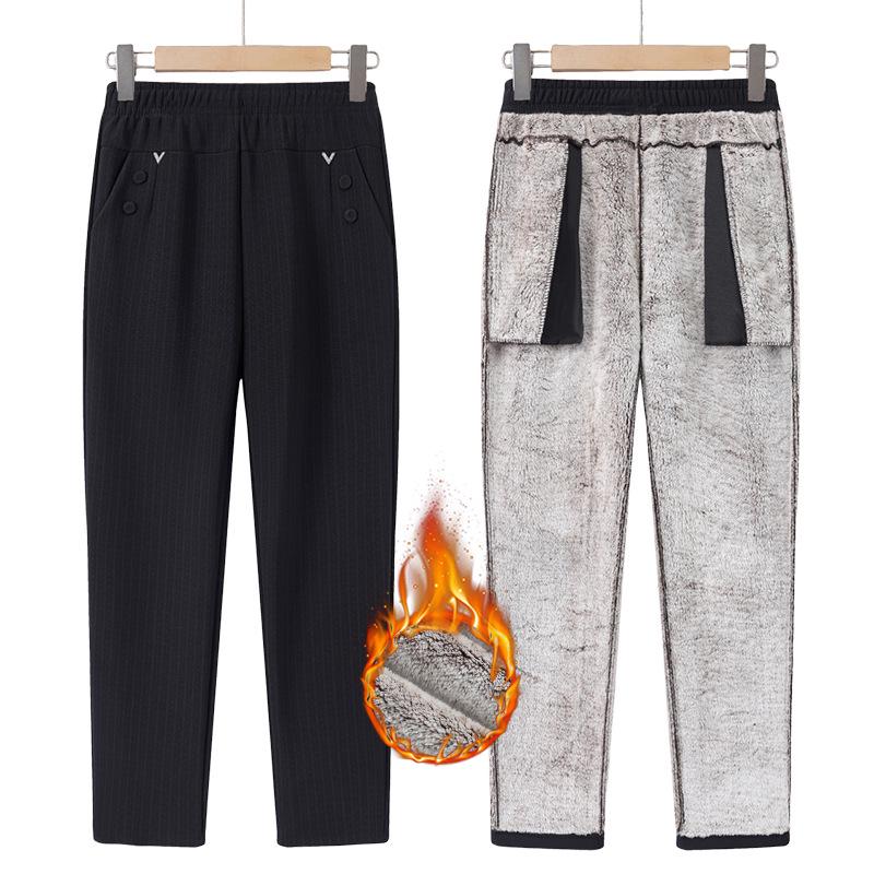 Women's Plus Size Warm Velvet Cotton Pants for Middle-aged & Elderly - Autumn & Winter Wear